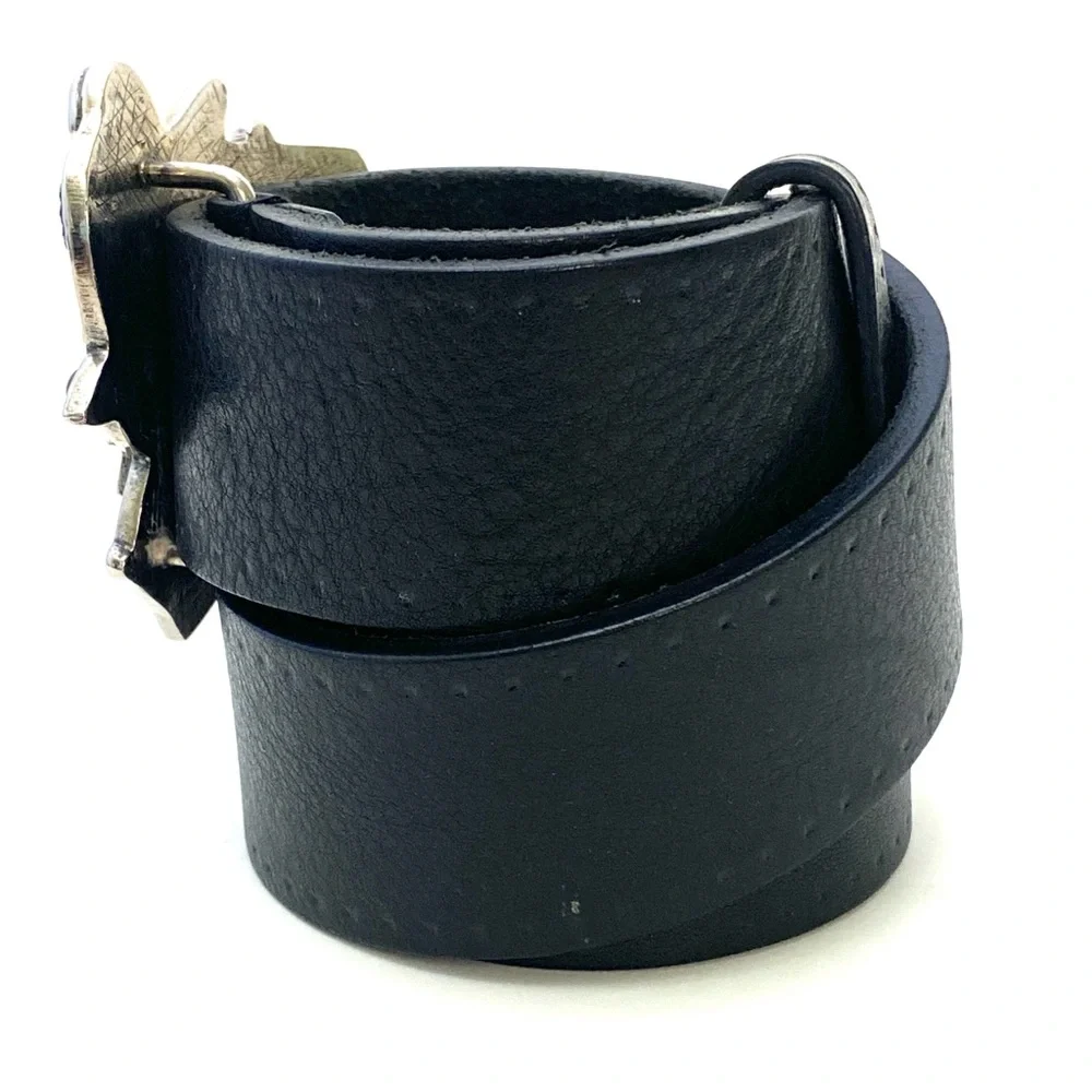 Vintage Gucci Black Calfskin Leather Belt Anchor & Rose Buckle Authentic